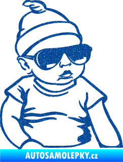 Samolepka Baby on board 003 pravá miminko s brýlemi Ultra Metalic modrá