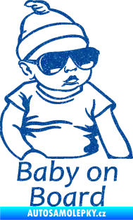 Samolepka Baby on board 003 pravá s textem miminko s brýlemi Ultra Metalic modrá