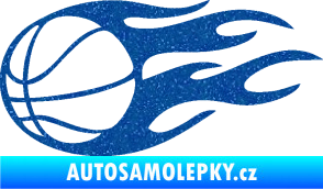 Samolepka Basketbalový míč 003 levá v plamenech  Ultra Metalic modrá
