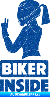 Samolepka Biker inside 004 levá motorkářka Ultra Metalic modrá