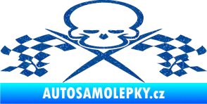 Samolepka Champion 001 lebka se šachovnicovou vlajkou Ultra Metalic modrá