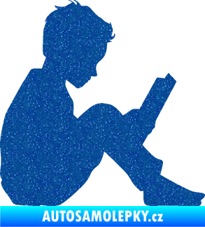Samolepka Děti silueta 002 pravá chlapec s knížkou Ultra Metalic modrá