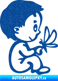 Samolepka Dítě v autě 044 pravá kluk s motýlem Ultra Metalic modrá