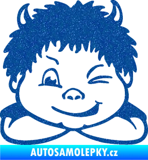 Samolepka Dítě v autě 055 levá kluk čertík Ultra Metalic modrá
