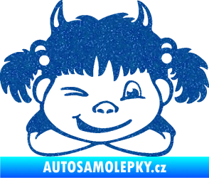 Samolepka Dítě v autě 056 pravá holčička čertice Ultra Metalic modrá