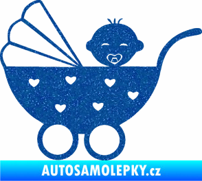 Samolepka Dítě v autě 070 levá kočárek s miminkem Ultra Metalic modrá