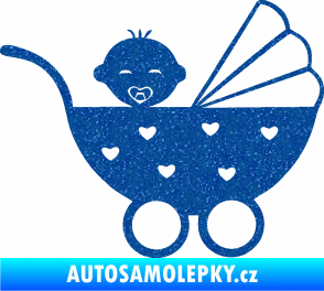 Samolepka Dítě v autě 070 pravá kočárek s miminkem Ultra Metalic modrá
