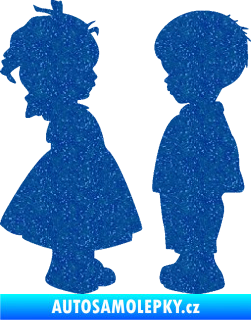 Samolepka Dítě v autě 071 levá holčička s chlapečkem sourozenci Ultra Metalic modrá