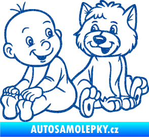 Samolepka Dítě v autě 087 levá chlapeček s pejskem Ultra Metalic modrá