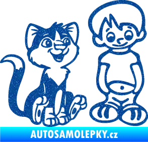 Samolepka Dítě v autě 097 pravá kluk a kočka Ultra Metalic modrá