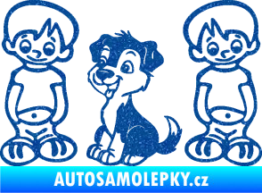Samolepka Dítě v autě 103 levá dva kluci a pes Ultra Metalic modrá
