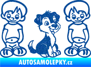 Samolepka Dítě v autě 103 pravá dva kluci a pes Ultra Metalic modrá
