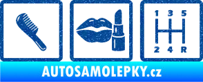 Samolepka Girl race car symboly brush, lipstick, shift Ultra Metalic modrá