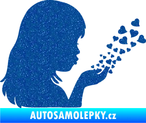 Samolepka Holčička se srdíčky pravá Ultra Metalic modrá