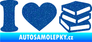 Samolepka I love books Ultra Metalic modrá