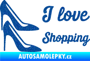 Samolepka I love shopping nápis  Ultra Metalic modrá