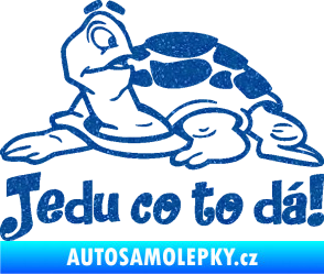 Samolepka Jedu co to dá! 001 levá nápis se želvou Ultra Metalic modrá