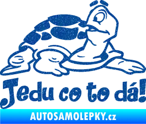 Samolepka Jedu co to dá! 001 pravá nápis se želvou Ultra Metalic modrá