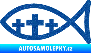 Samolepka Jesus rybička 005 tři kříže křesťanský symbol Ultra Metalic modrá