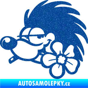 Samolepka Ježek 003 levá s květinou Ultra Metalic modrá