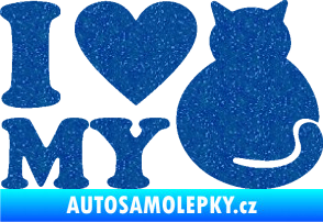 Samolepka Kočka 033 I love my cat Ultra Metalic modrá