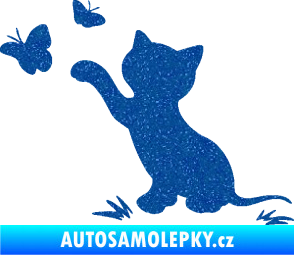 Samolepka Kočka 037 levá s motýlky Ultra Metalic modrá