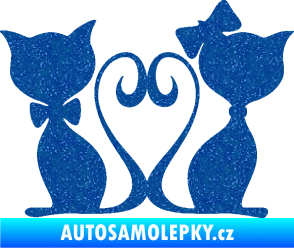 Samolepka Kočky love 002 levá spletené ocásky Ultra Metalic modrá