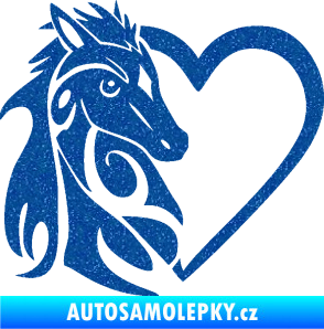 Samolepka Koník love 001 levá hříbátko v srdíčku Ultra Metalic modrá