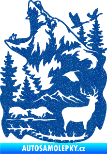 Samolepka Krajina hory 039 levá medvěd a lesní zvěř Ultra Metalic modrá