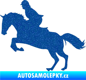 Samolepka Kůň 014 levá skok s jezdcem Ultra Metalic modrá