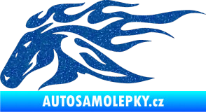 Samolepka Kůň 022 levá hlava s plameny Ultra Metalic modrá