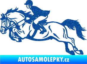 Samolepka Kůň 059  levá jezdec na koni parkur Ultra Metalic modrá