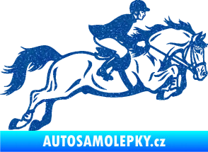 Samolepka Kůň 059  pravá jezdec na koni parkur Ultra Metalic modrá