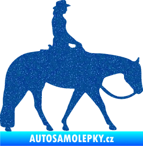 Samolepka Kůň 082 pravá kovbojka na koni Ultra Metalic modrá