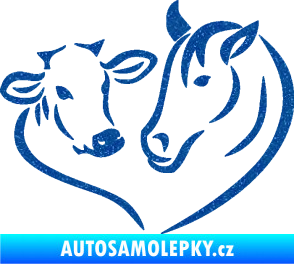 Samolepka Kůň s kravičkou v srdíčku pravá láska ke zvířatům Ultra Metalic modrá