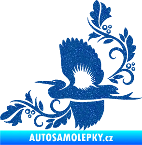 Samolepka Květina dekor 004 levá s ptáčkem Ultra Metalic modrá