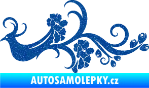 Samolepka Květina dekor 014 levá páv Ultra Metalic modrá