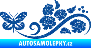Samolepka Květina dekor 015 levá s motýlem Ultra Metalic modrá