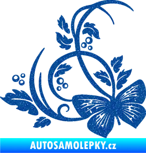 Samolepka Květina dekor 046 levá motýl Ultra Metalic modrá