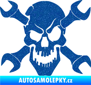 Samolepka Lebka 015 levá zkřížené klíče Ultra Metalic modrá