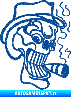 Samolepka Lebka 020 pravá crazy s cigaretou Ultra Metalic modrá