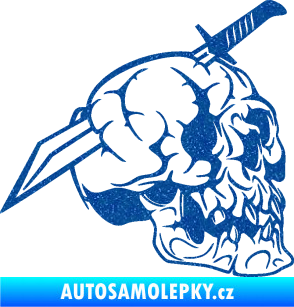 Samolepka Lebka 031 pravá probodnutá nožem Ultra Metalic modrá
