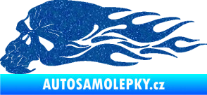 Samolepka Lebka 050 levá v plamenech Ultra Metalic modrá
