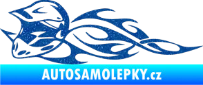 Samolepka Motorka 011 levá helma na motokros v plamenech Ultra Metalic modrá
