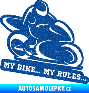 Samolepka Motorkář 012 pravá s textem Ultra Metalic modrá