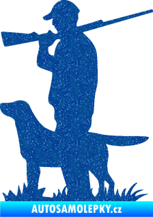 Samolepka Myslivec 005 levá se psem na lovu Ultra Metalic modrá