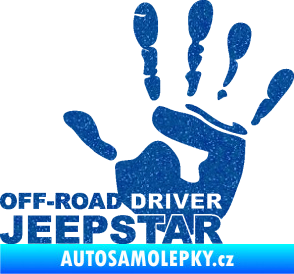 Samolepka Off road driver - Jeep star nápis s rukou Ultra Metalic modrá