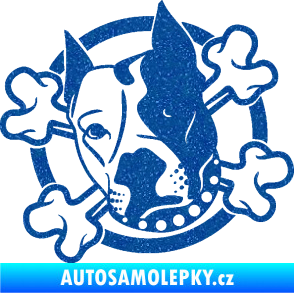 Samolepka Pes 115 levá pitbull se zkříženými kostmi Ultra Metalic modrá