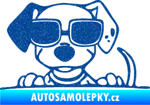 Samolepka Pes s brýlemi 101 levá v autě Ultra Metalic modrá