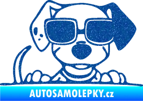 Samolepka Pes s brýlemi 101 pravá v autě Ultra Metalic modrá